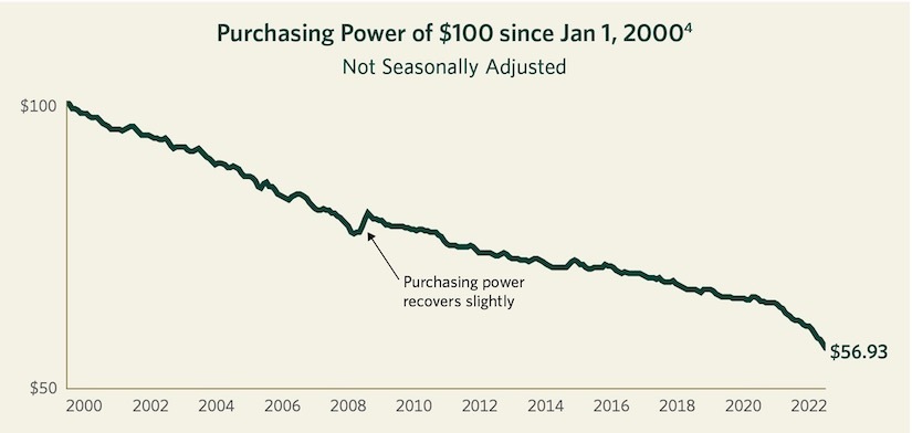 Purchasing Power of $100 since Jan 1,2000^4